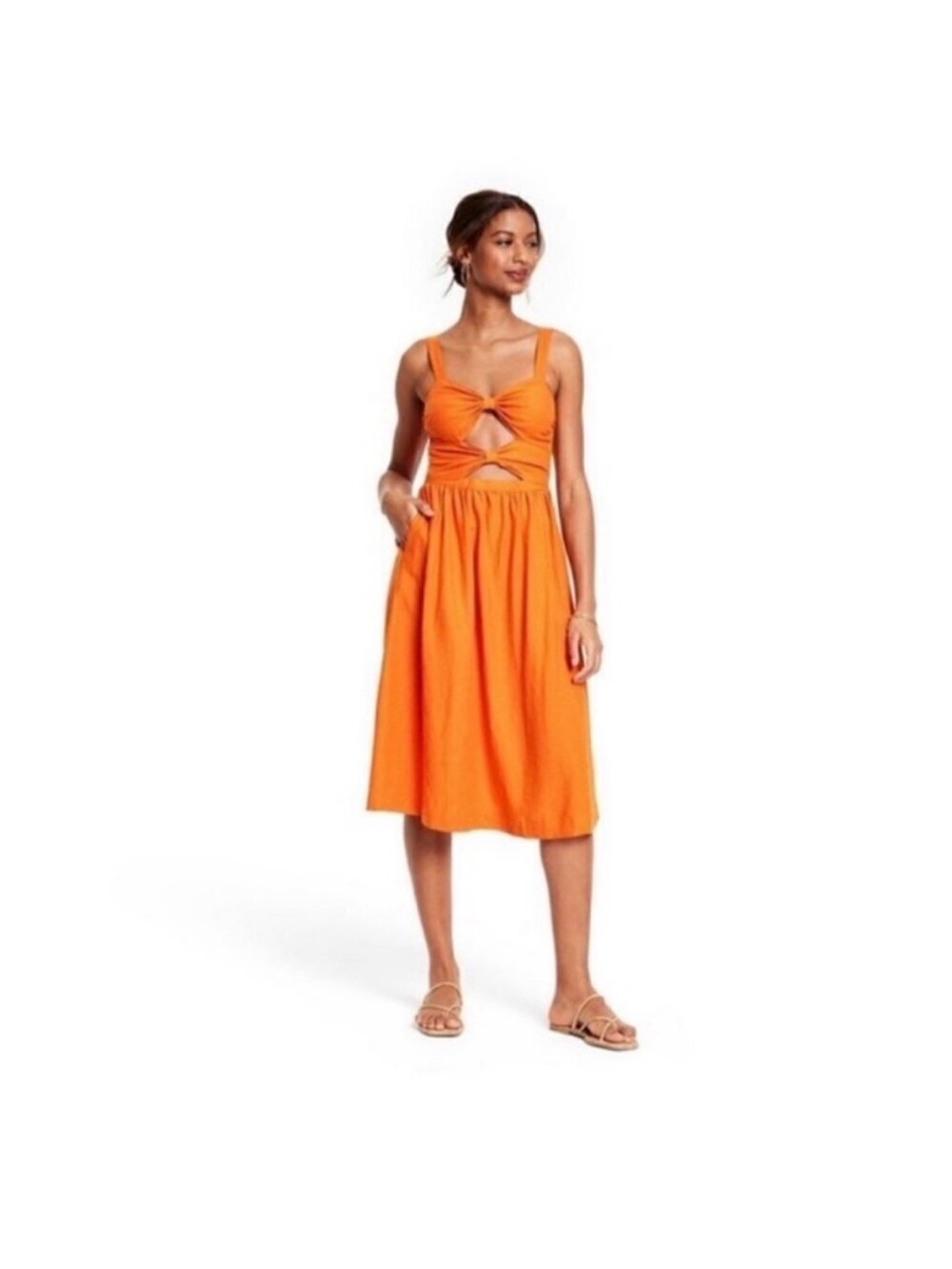 Fe Noel x Target Sleeveless Orange Midi Double Cutout Dress Size Large